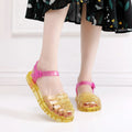 Women's hollowed-out beach flat sandals in PVC, round toe, available in black, yellow, khaki, and dark green
