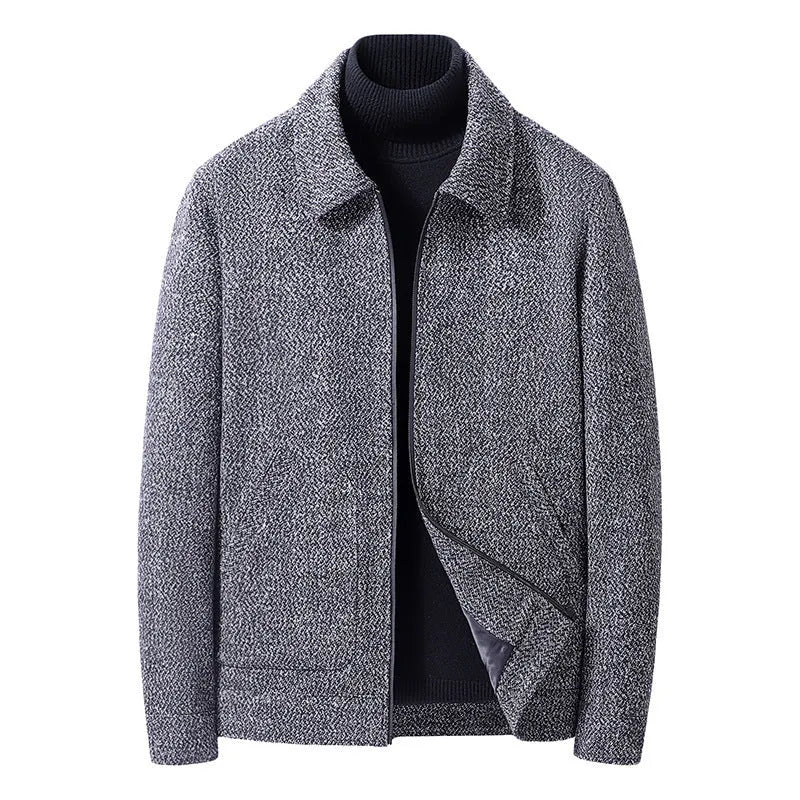 Men's woolen coat in black, gray, and brown colours made from bamboo fibre blend, Asian sizes M to 5XL