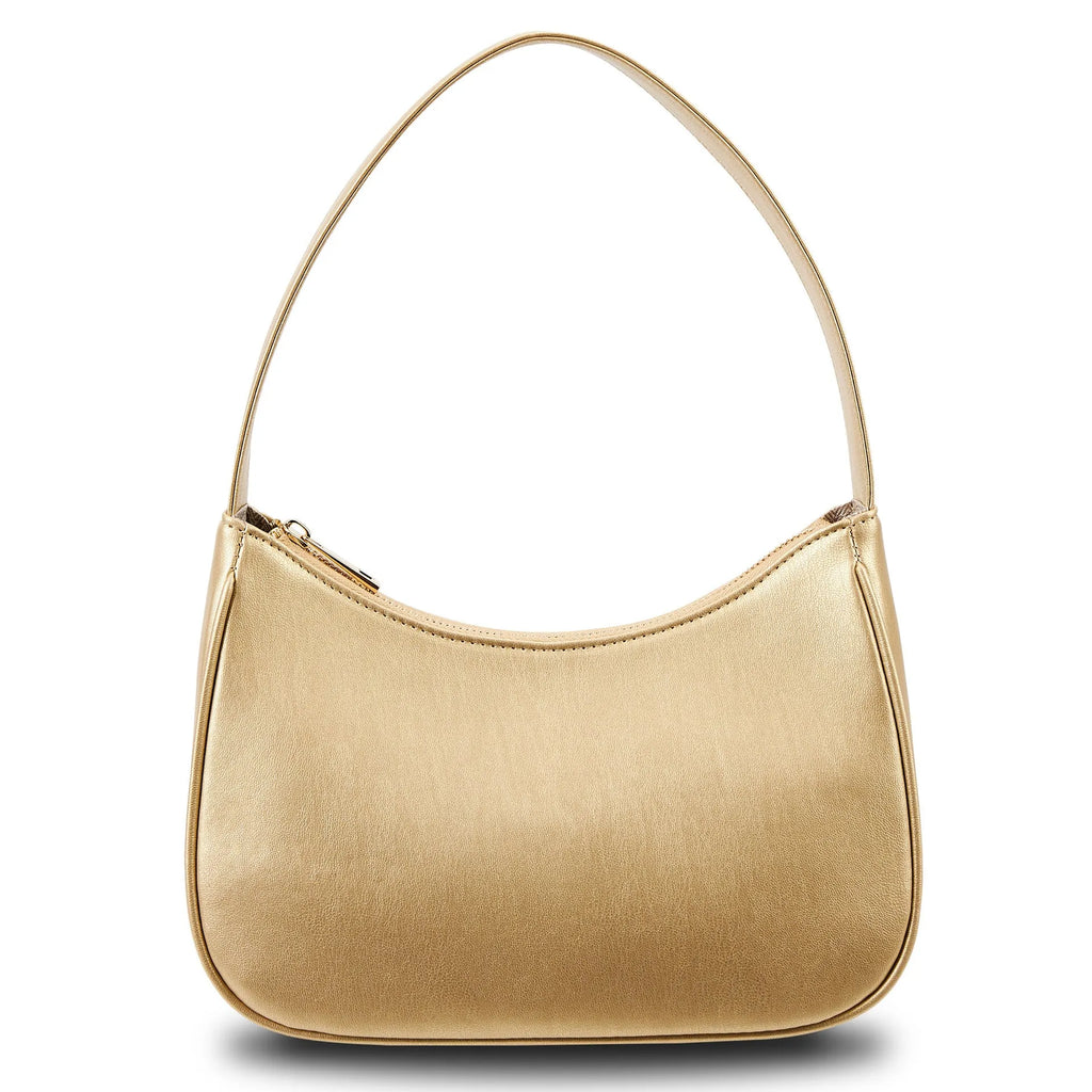 Simple retro waterproof PU shoulder bag shown in apricot colour with shoulder strap