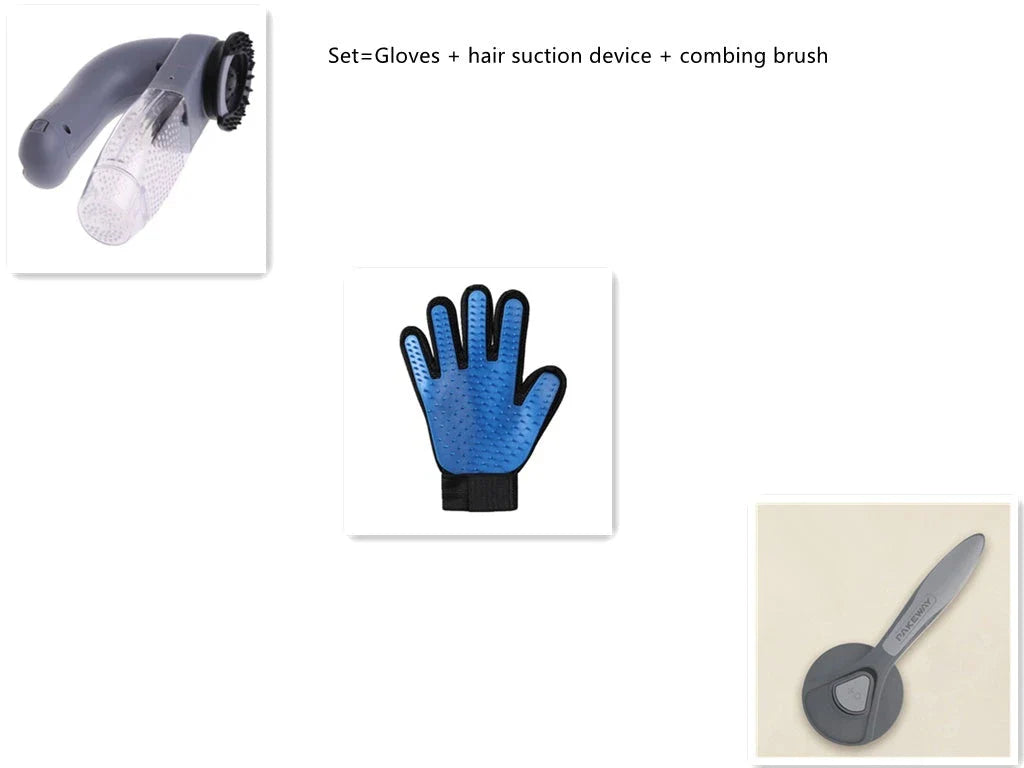 Ergonomic pet grooming brush in mint green, cherry blossom powder, and gentleman grey