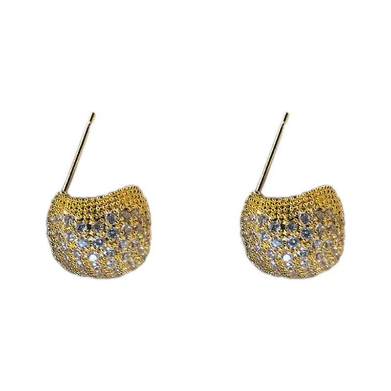 Gold and white drop earrings with geometric sphere design and full diamond little golden beans