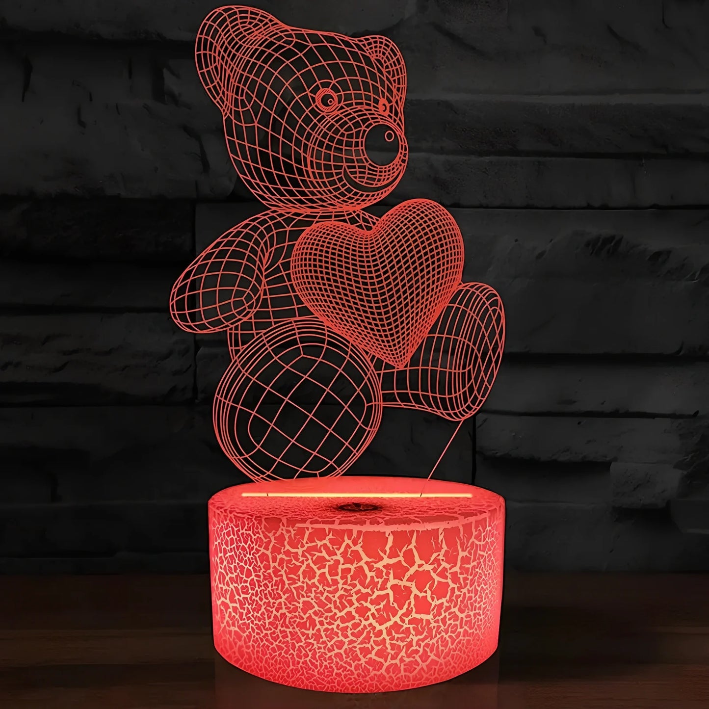 3D acrylic teddy bear LED night light with remote control and USB power cable