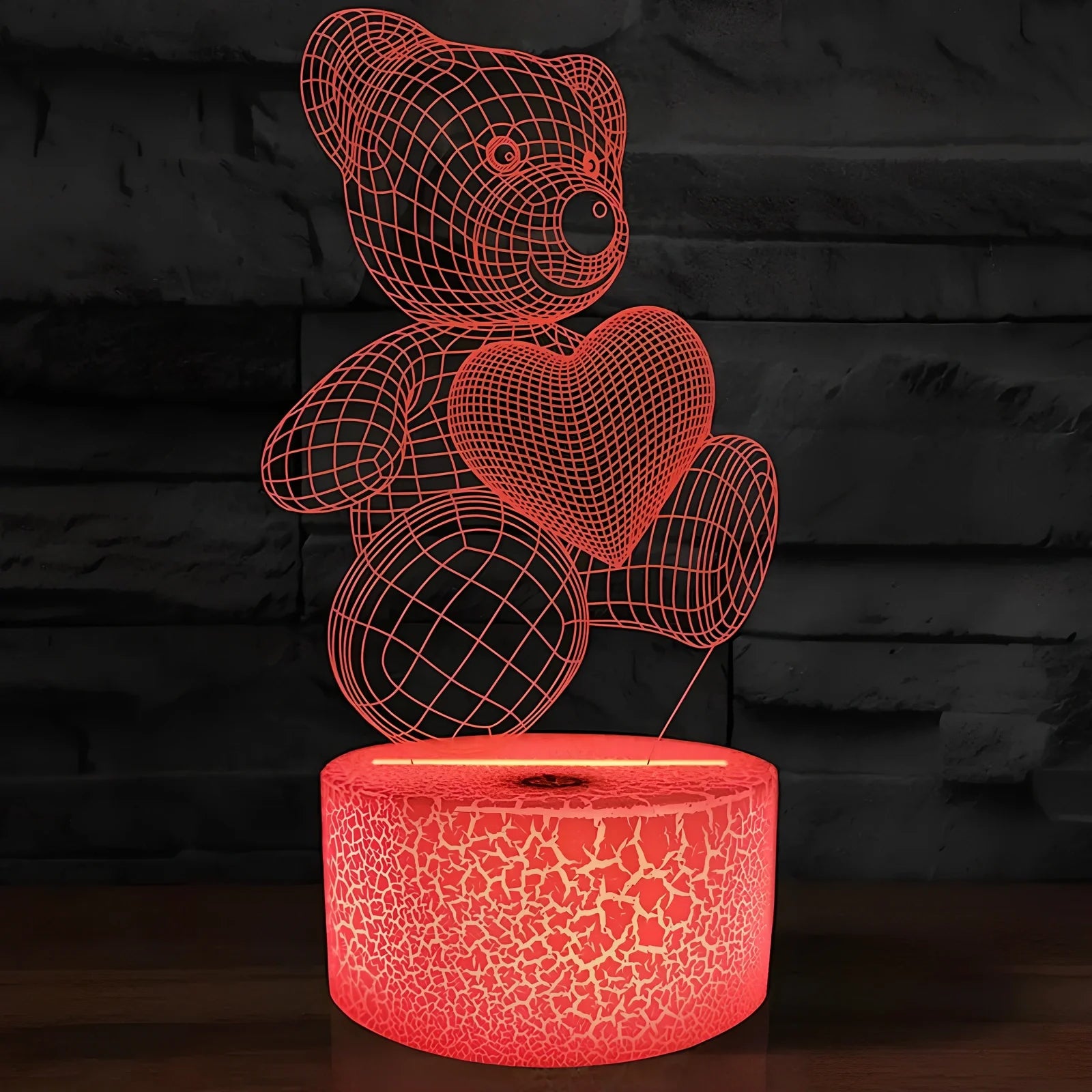 3D acrylic teddy bear LED night light with remote control and USB power cable