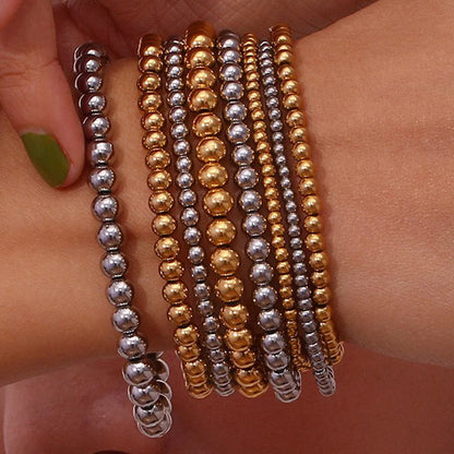 Niche Vintage Stainless Steel Plated 18K Elastic Bead Bracelet in gold and silver options