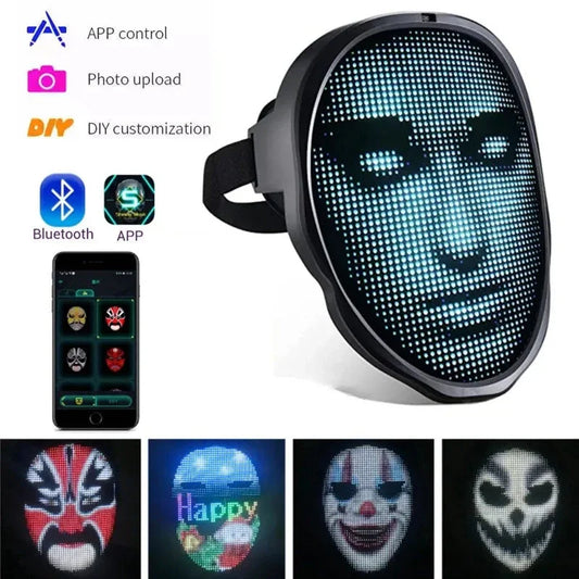 Vibrant LED Face Mask with color-changing display for festive events and celebrations