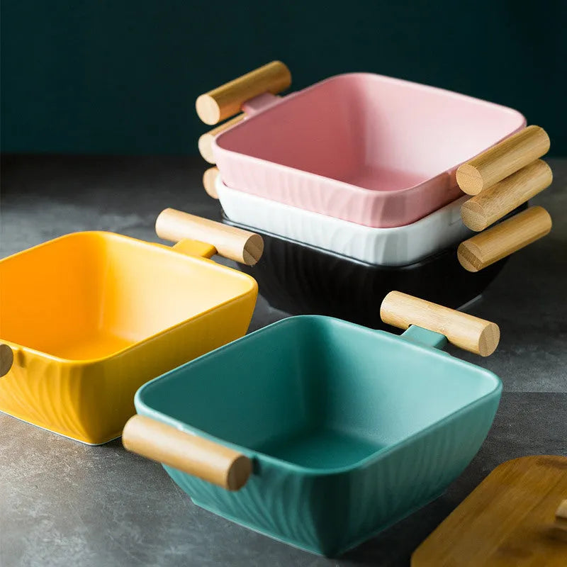 Creative irregular-shaped porcelain bowl with lid in choice of four colours