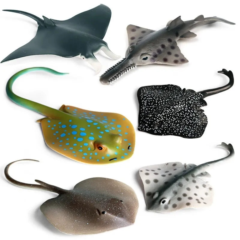 Simulation marine animal model plastic devil fish ray fish with blue spot stripe tail for children's cognitive toy