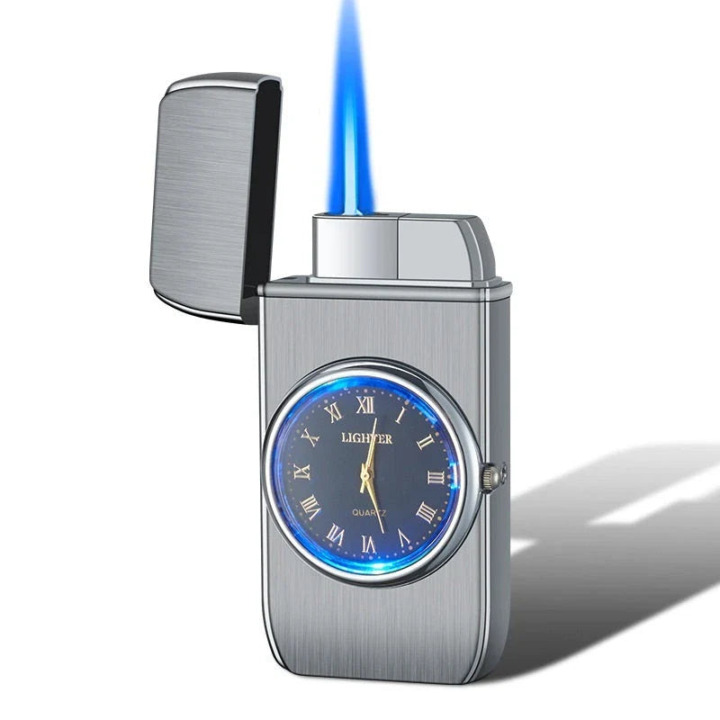 Multifunctional electronic lighter and watch combo with brushed metal design and LED display