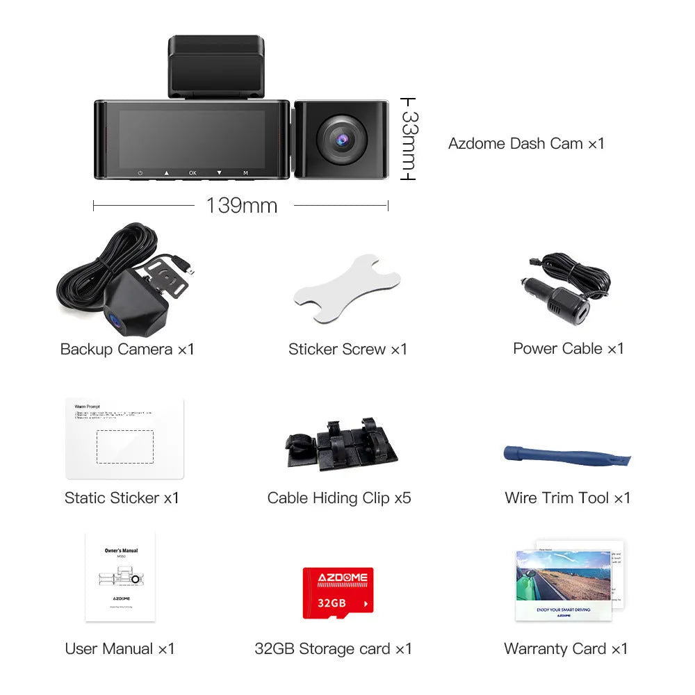M550 dash cam with 3-inch screen mounted on car windscreen next to rear-view mirror.