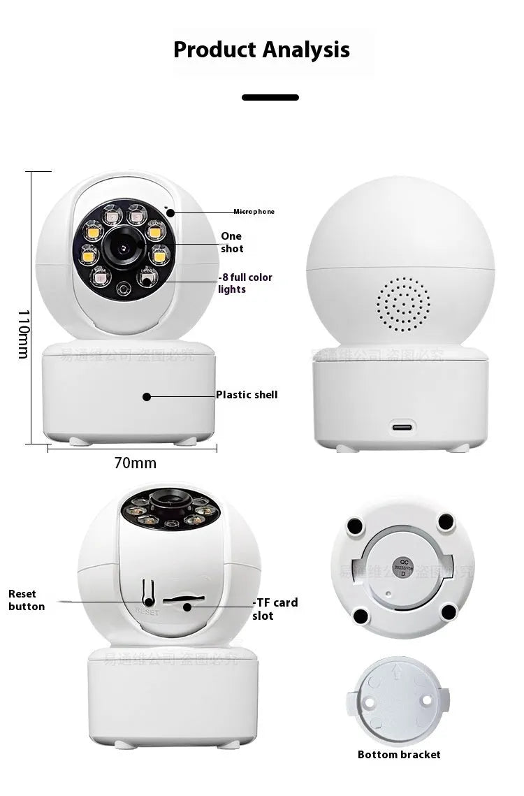 Indoor 1080p security camera with ceiling mount bracket on a white background.