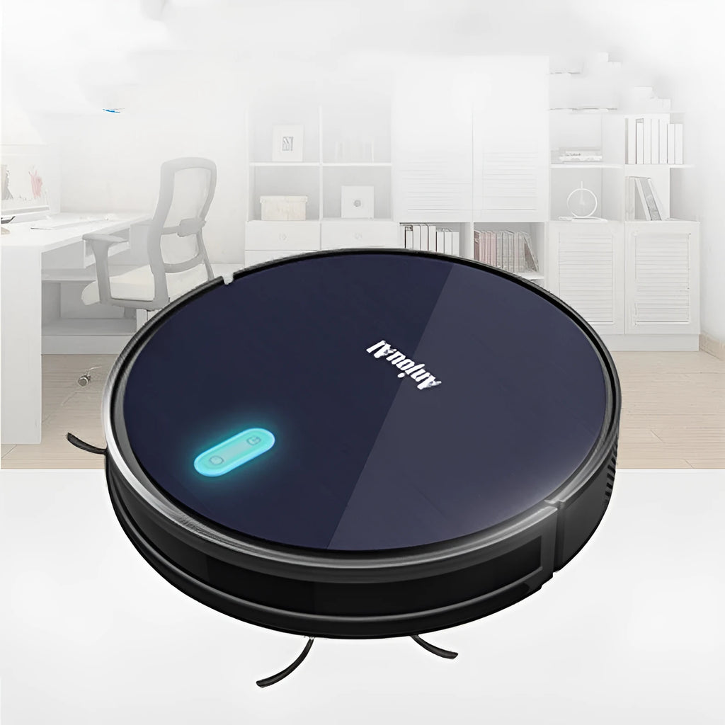 Three-in-one intelligent robot sweeper with gyroscopic navigation in black, 380x508x110mm