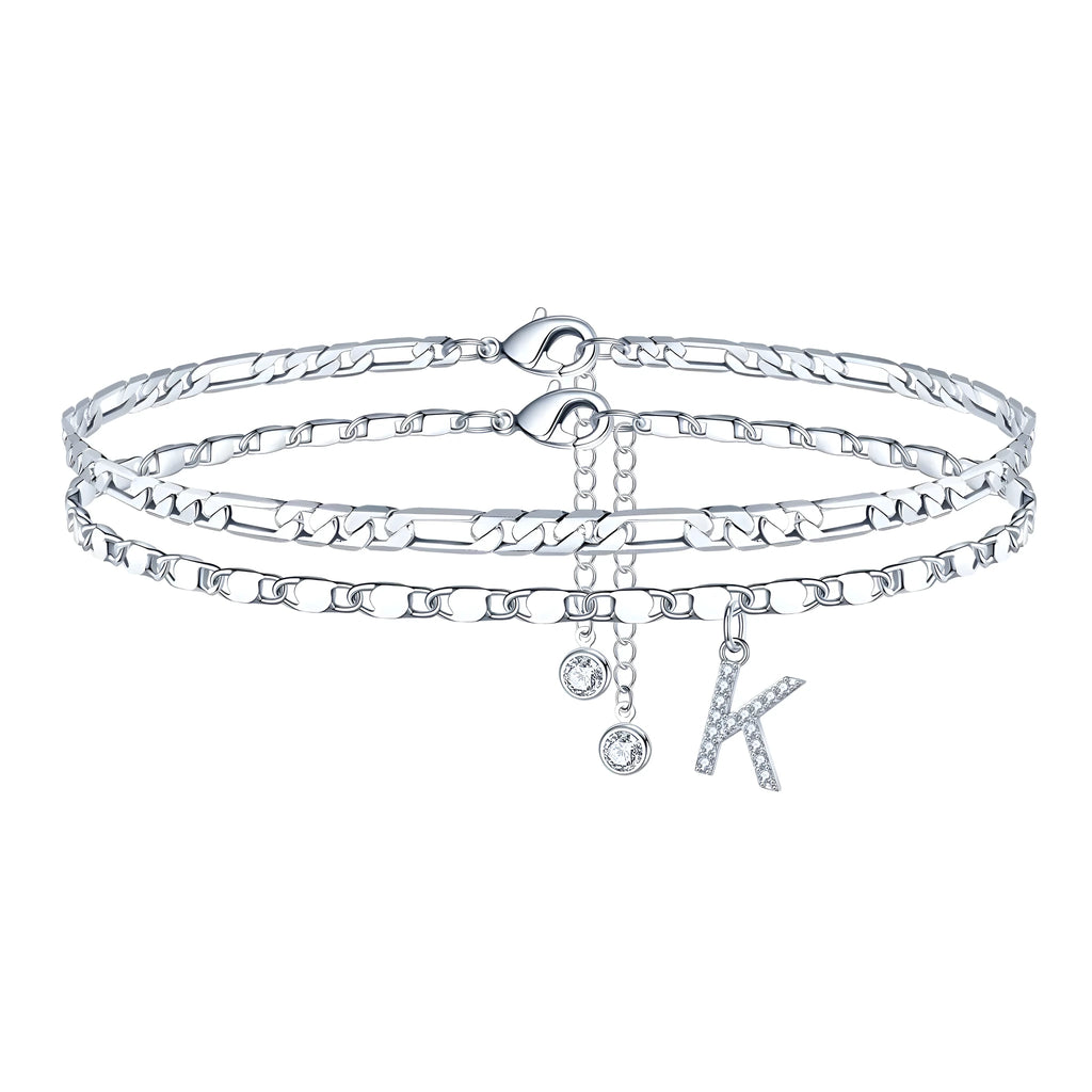Silver-coloured adjustable copper anklet with a double-circle bead charm.