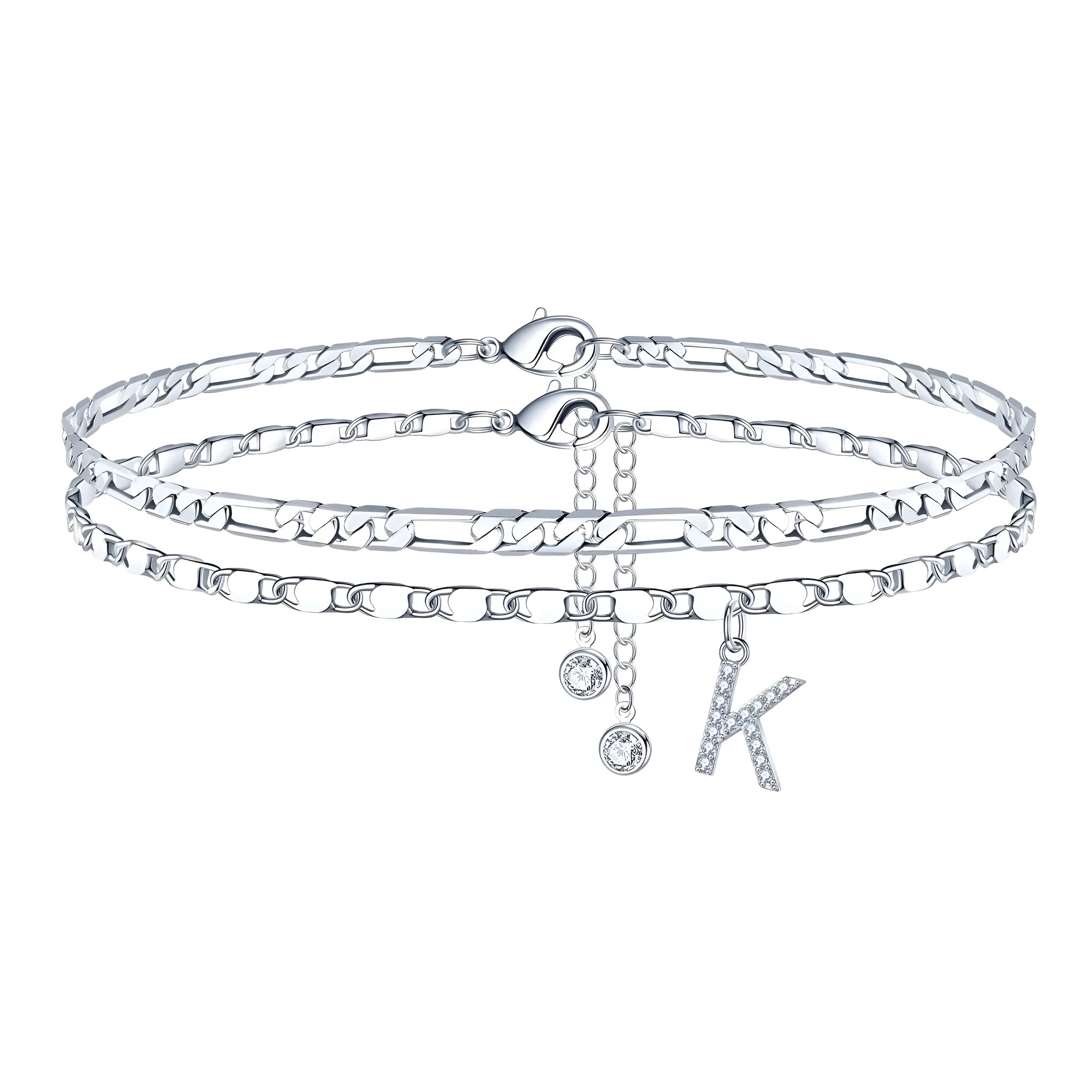 Silver-coloured adjustable copper anklet with a double-circle bead charm.
