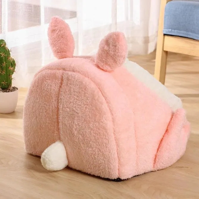 Bejirog pink screaming rabbit semi-closed cloth cat nest for autumn and winter, available in gray and pink sizes