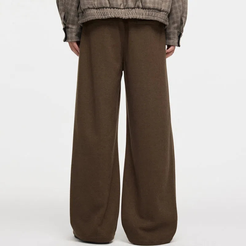 Men's straight fleece-lined casual polyester trousers in Ancient Brown colour, loose fit for autumn winter