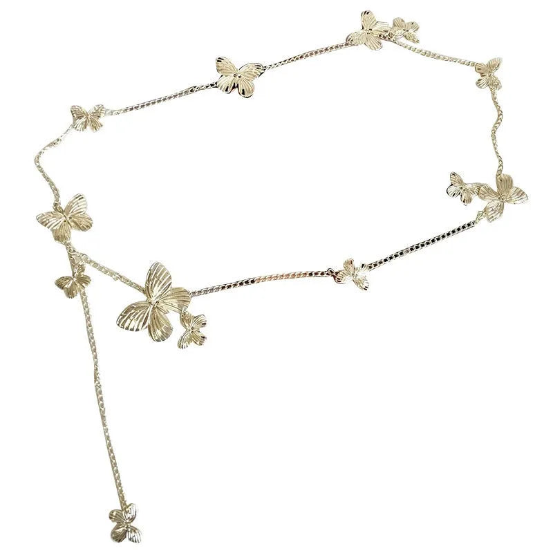 Butterfly waist chain in alloy with gold or silver colour options and 104cm length