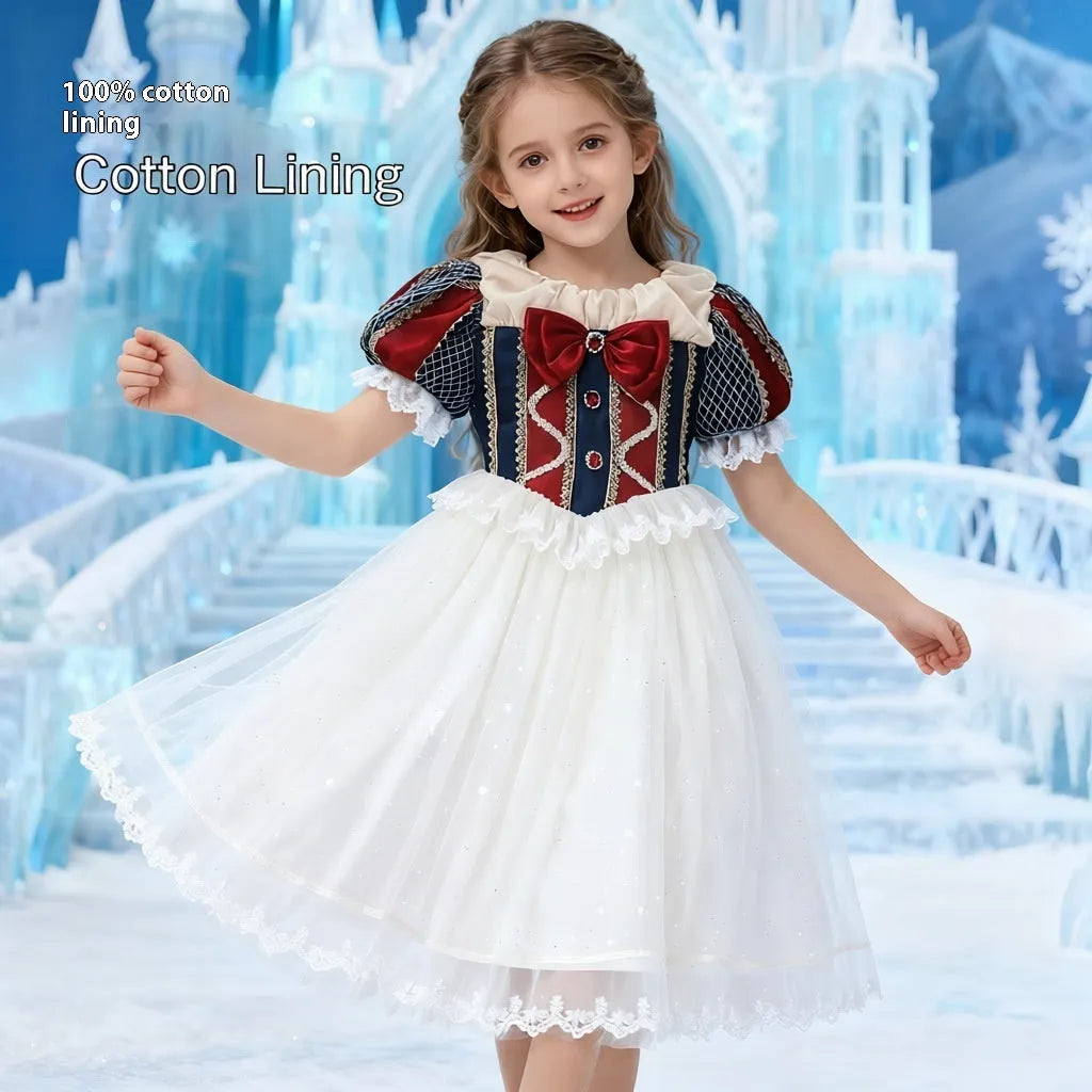 Summer Lolita children's dress short sleeve in purplish blue with purplish red, lace trim, satin fabric, cotton lining, princess style