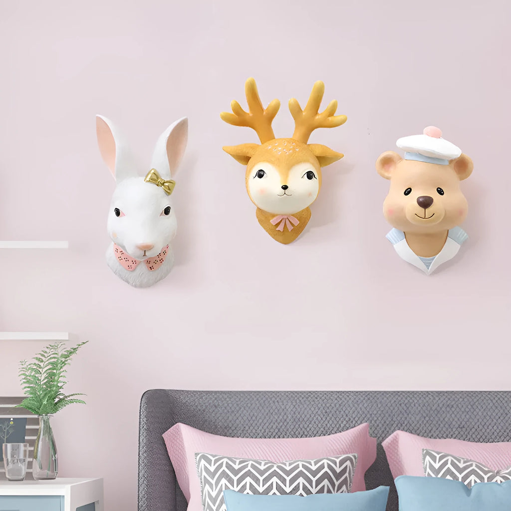 Resin cartoon rabbit wall decor in picture colour with mounting kit on a light wall