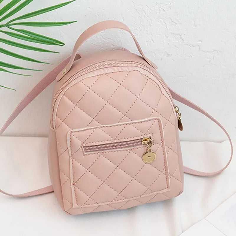 Girls' Korean style embroidery backpack in PU material with hard case construction measuring 16x7x19cm