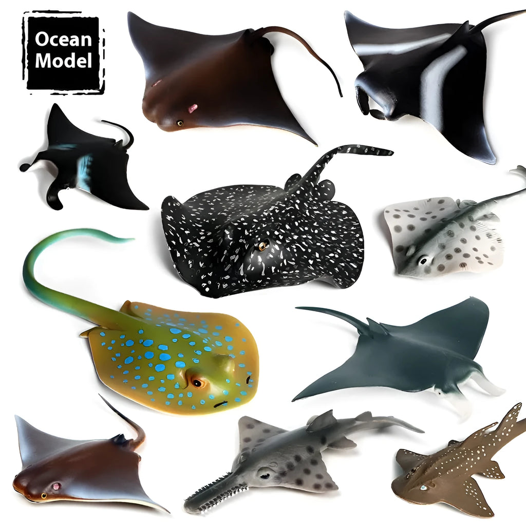 Simulation marine animal model plastic devil fish ray fish with blue spot stripe tail for children's cognitive toy