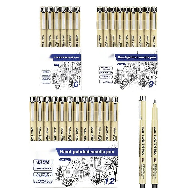 Waterproof needle drawing pen with cartoon syringe design and black ink for sketching artwork