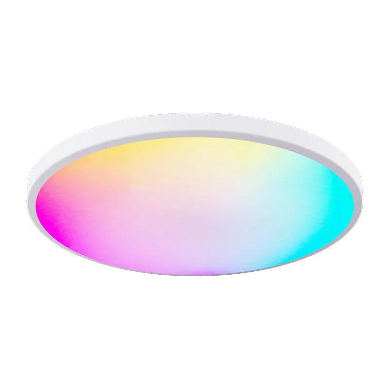 Black or white RGBCW Bluetooth ceiling lamp with 300mm diameter showing full colour dimming and stepless colour temperature control