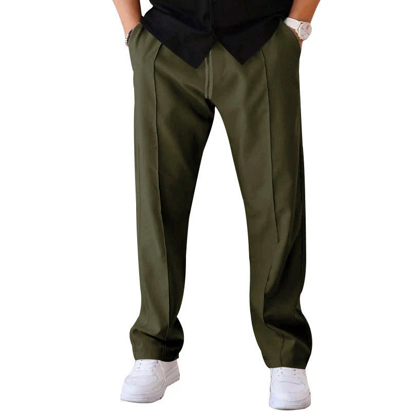 Men's drawstring waist casual pants in a variety of colors featuring a unique bright line design