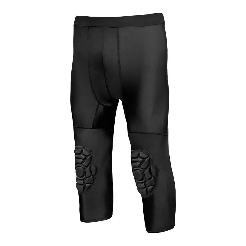 Men's basketball tight cropped leggings with integrated anti-collision knee pad, TWA 0205 Black