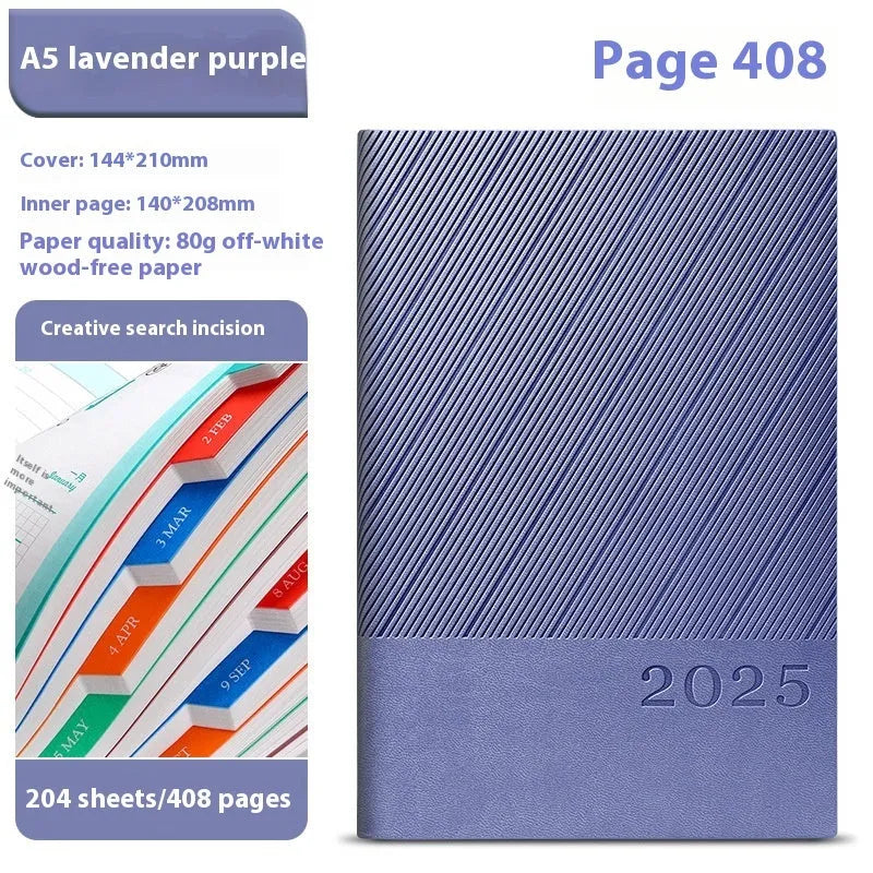 A4 business notepad with striped PU leather cover showing eight colour options including Bean Green, Black, and Sapphire Blue