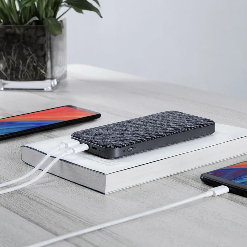 Grey fabric two-way fast charging power bank 10000mAh ultra-thin