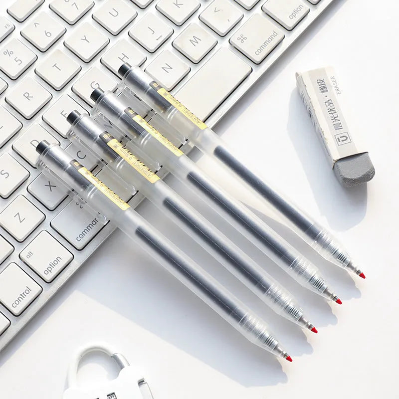 12 black frosted stick retractable gel pens with 0.5mm tips and two refills
