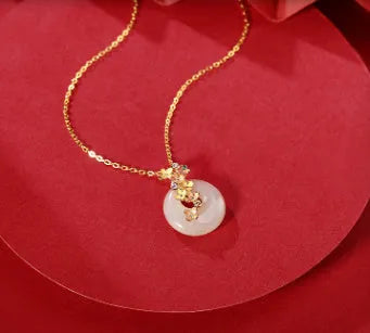 925 silver peace buckle necklace with natural Hetian jade pendant and cross chain