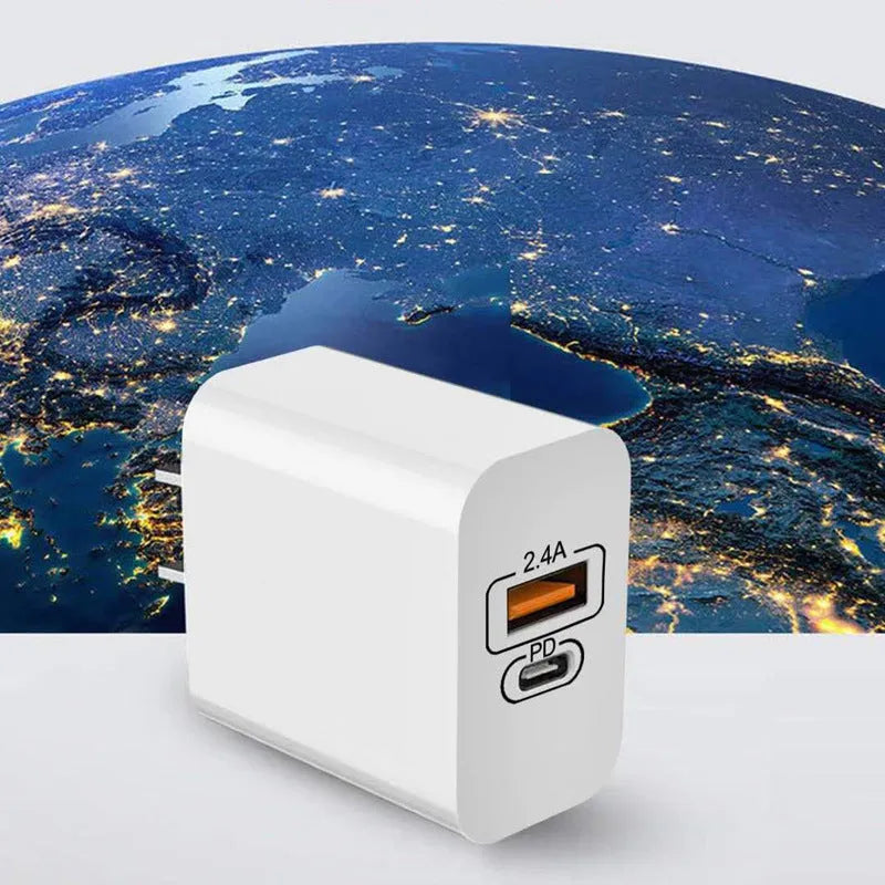 USB travel charger with bare metal casing and multiple outlet options for international use