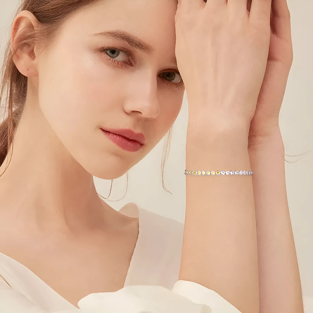S925 sterling silver bracelet with round zircon stone and electroplated 14k gold or white gold finish