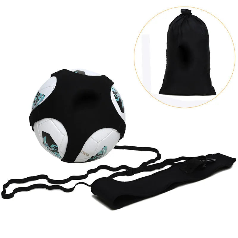Black football juggling belt with elastic cord for solo training practice