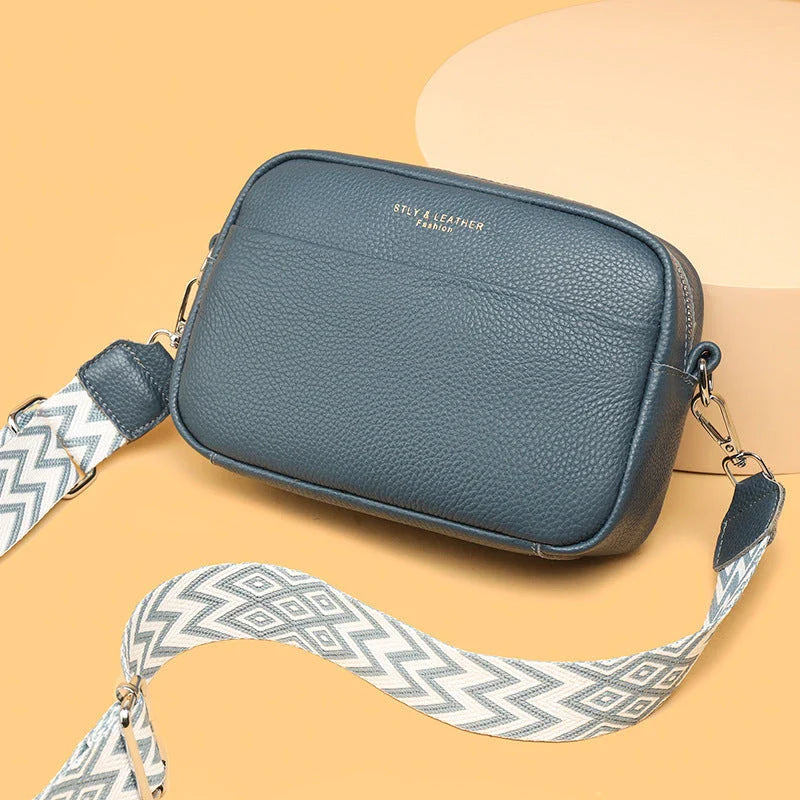 Stylish crossbody bag with rhombus embroidered strap, available in multiple colors for women