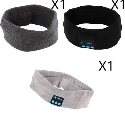 Black Bluetooth sports headband with integrated audio controls and 110mAh battery for workouts