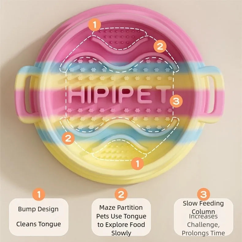 Silicone slow food bowl with double-ear handle and interactive maze design for dogs, in green colour