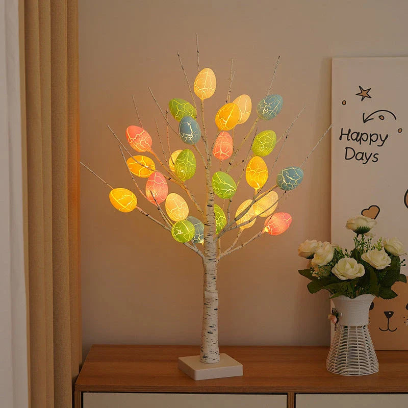 Birch Tree Lights with Cracked Egg Lights for Easter Decoration