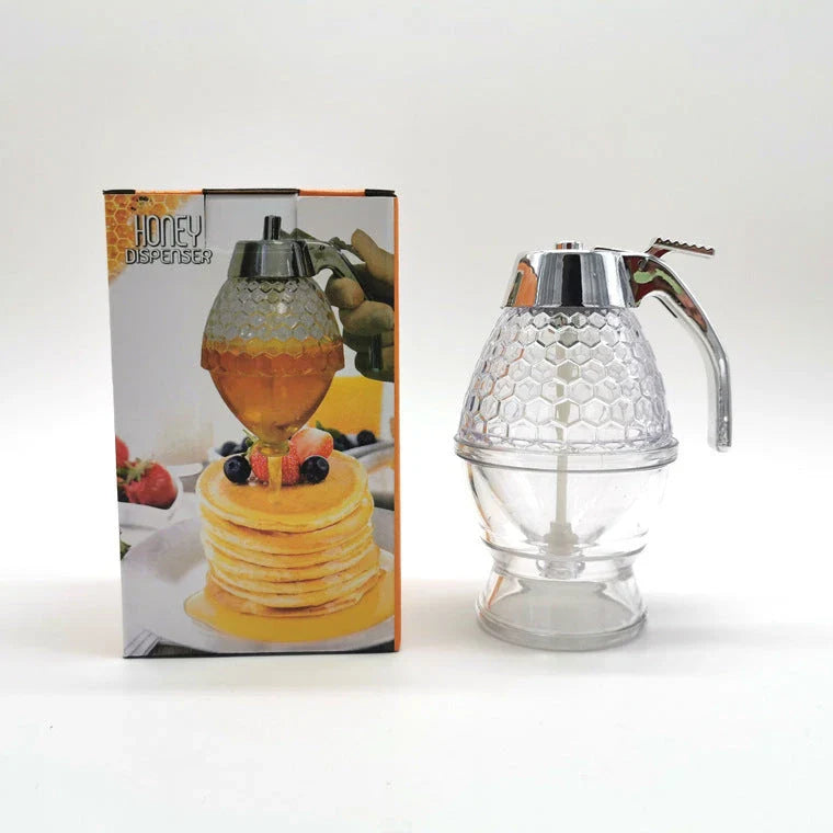 Transparent acrylic honey dispenser with squeeze bottle design for drip-free pouring control