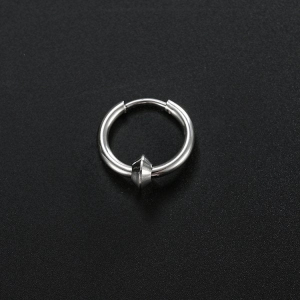 Stainless steel triangular hoop earrings in white, black, and gold