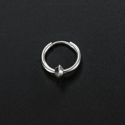 Stainless steel triangular hoop earrings in white, black, and gold