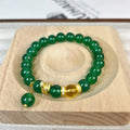 Natural green chalcedony and red agate geometric bracelet with copper components and adjustable clasp