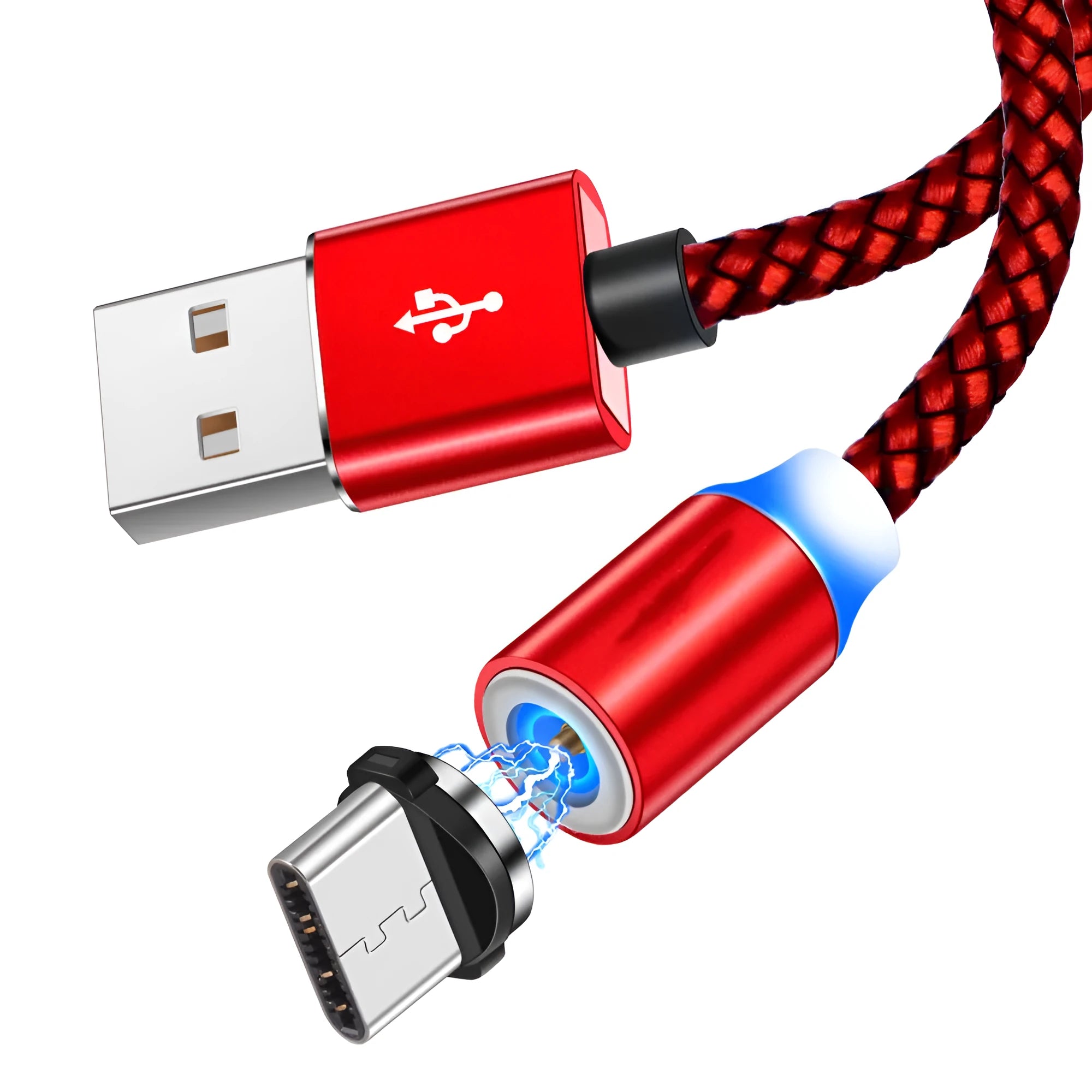 Three-in-one magnetic charging cable with Android, Type-C and Apple tips in four colour options