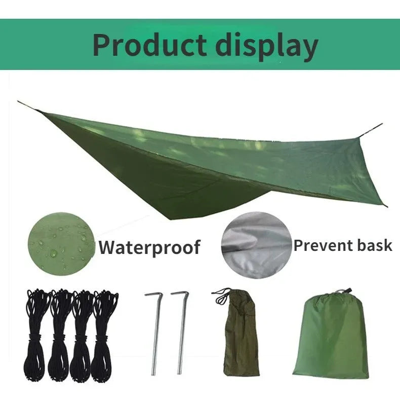 Waterproof anti-mosquito sunshade hammock package with canopy in army green for outdoor camping