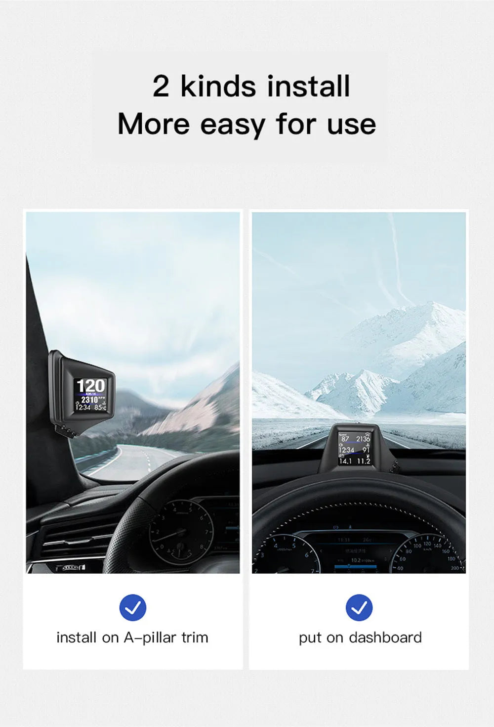 AP-1 car HUD head-up display with 2.5-inch LCD screen in black