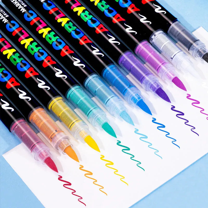 Set of straight liquid acrylic marker pens for hand painting and graffiti art in multiple colour set options.