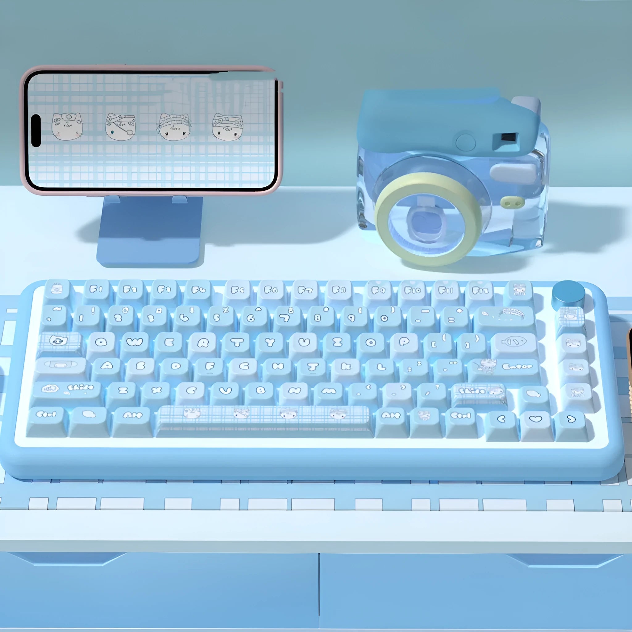 Watercolour cat custom keycap set for mechanical keyboards with sublimation printing