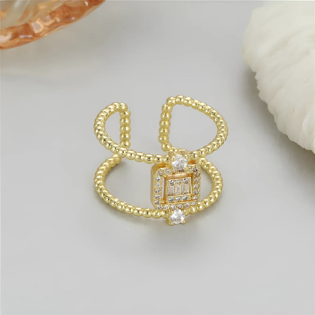 Adjustable copper gold-plated open ring with asymmetric U-shape in H-12813 colour