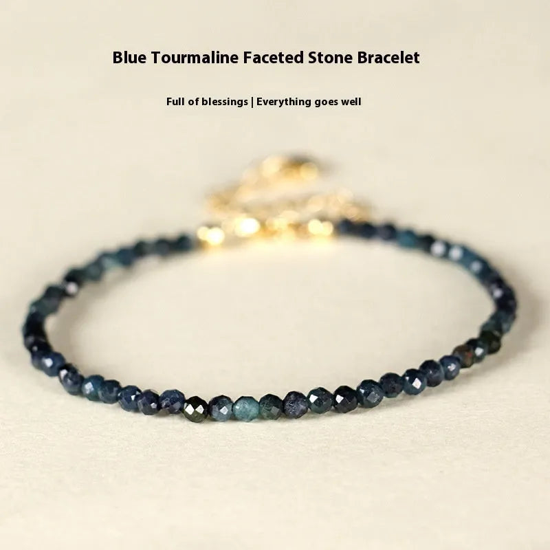 3mm blue tourmaline spacer bead bracelet for women showing gemstone beads and pattern detail